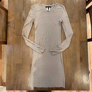 bcbg maxazria - long sleeve midi dress - beige tan - size M